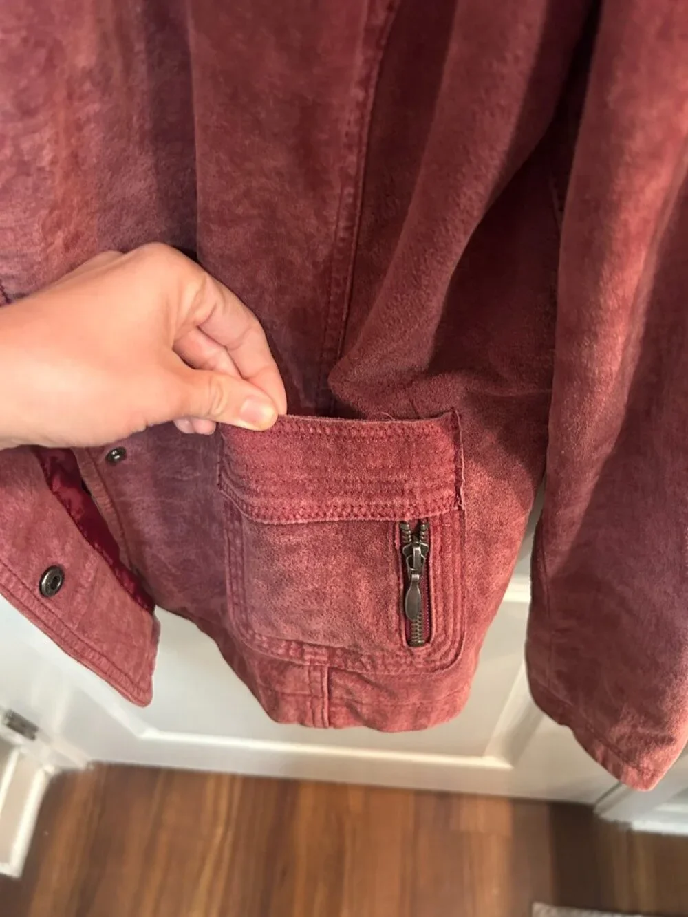 Chico's Suede Leather Jacket in Dusty Rose